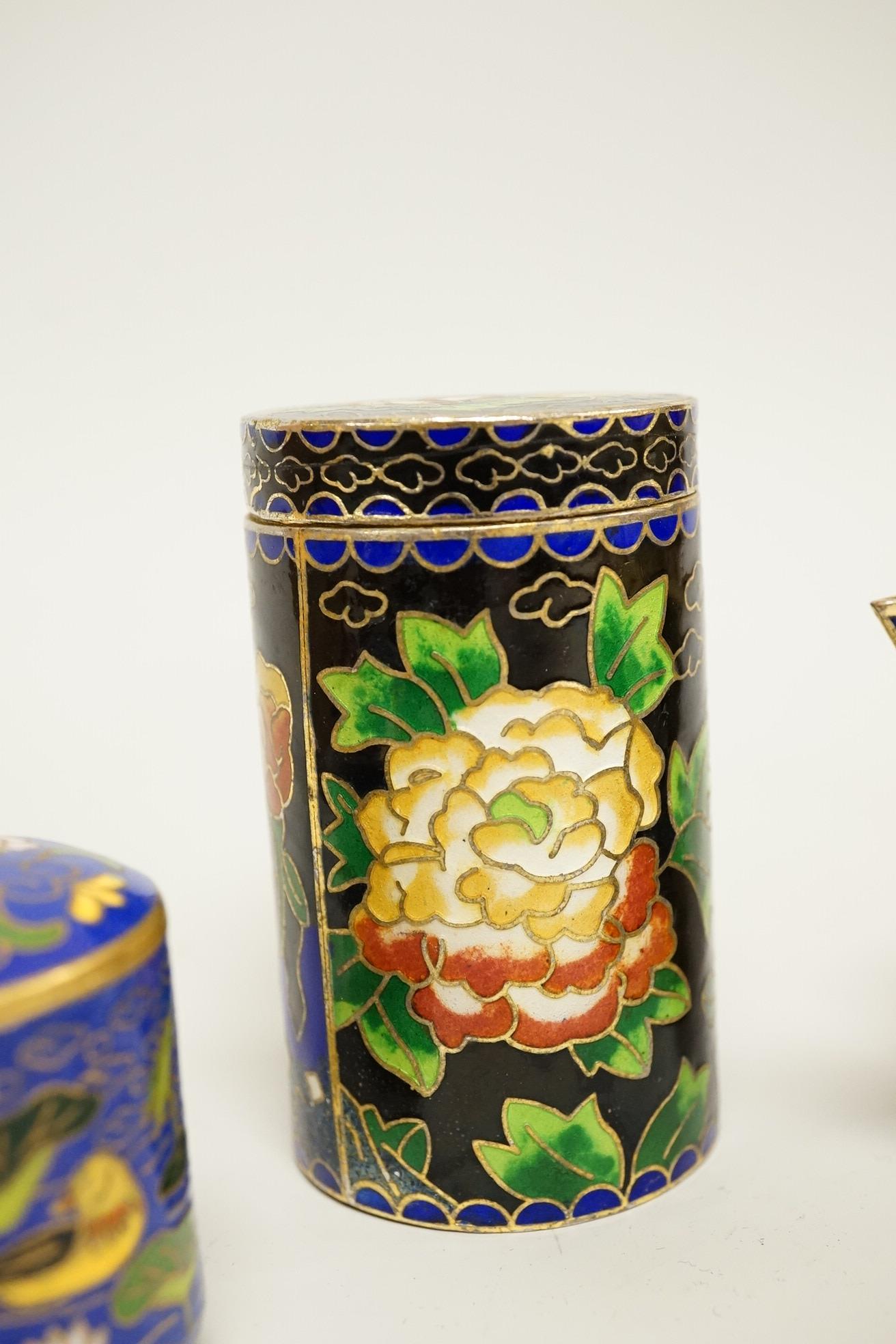 A collection of miniature enamel and cloisonné boxes, eggs and a painted rabbit, etc. (11)